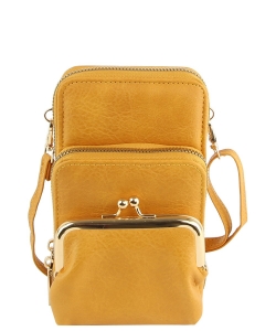 Fashion Kiss Lock Crossbody Bag Cell Phone Purse LMS207 MUSTARD